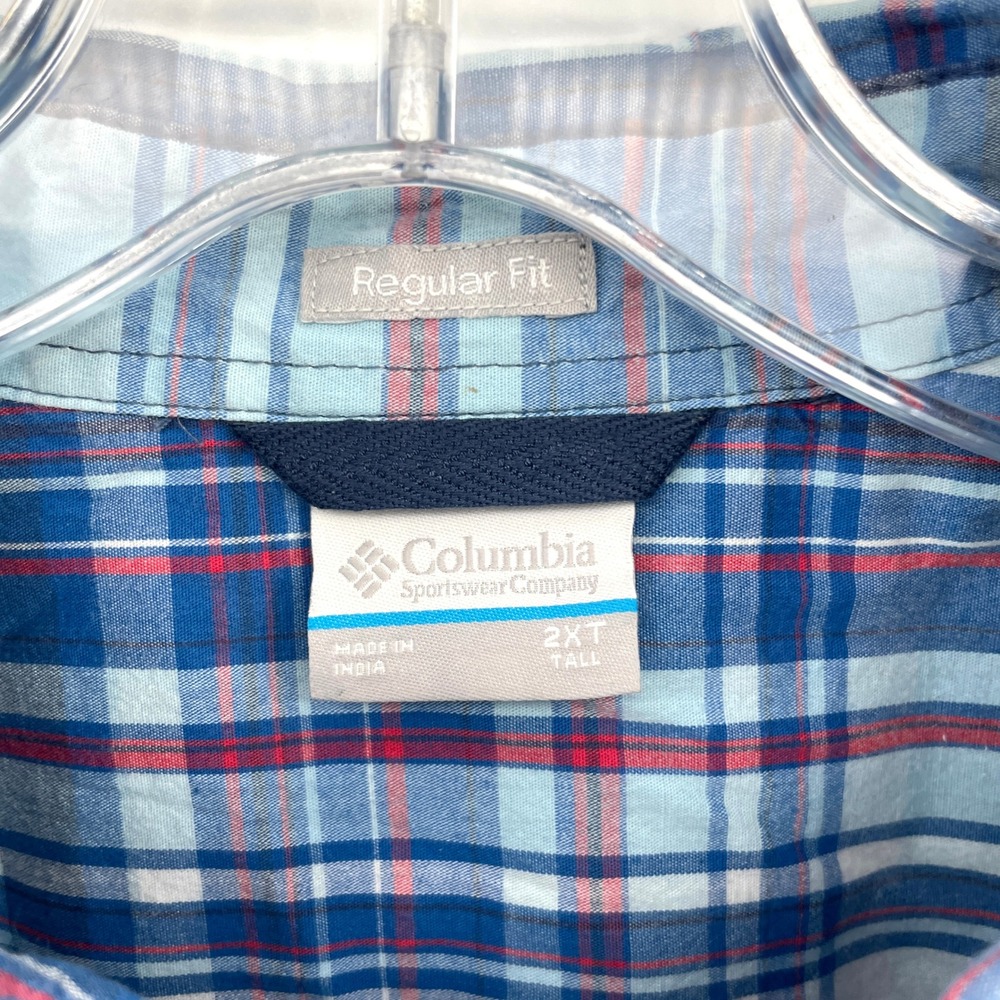 Columbia Short Sleeve Plaid Button‎ Down Shirt Mens 2XT Tall Blue Regular Fit - Picture 3 of 8